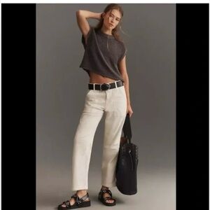 Pilcro by Anthropologie Wanderer Cream Corduroy Pants Relaxed Leg Sz 28